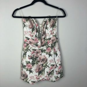 Floral Romper v neckline deep cut wire insert